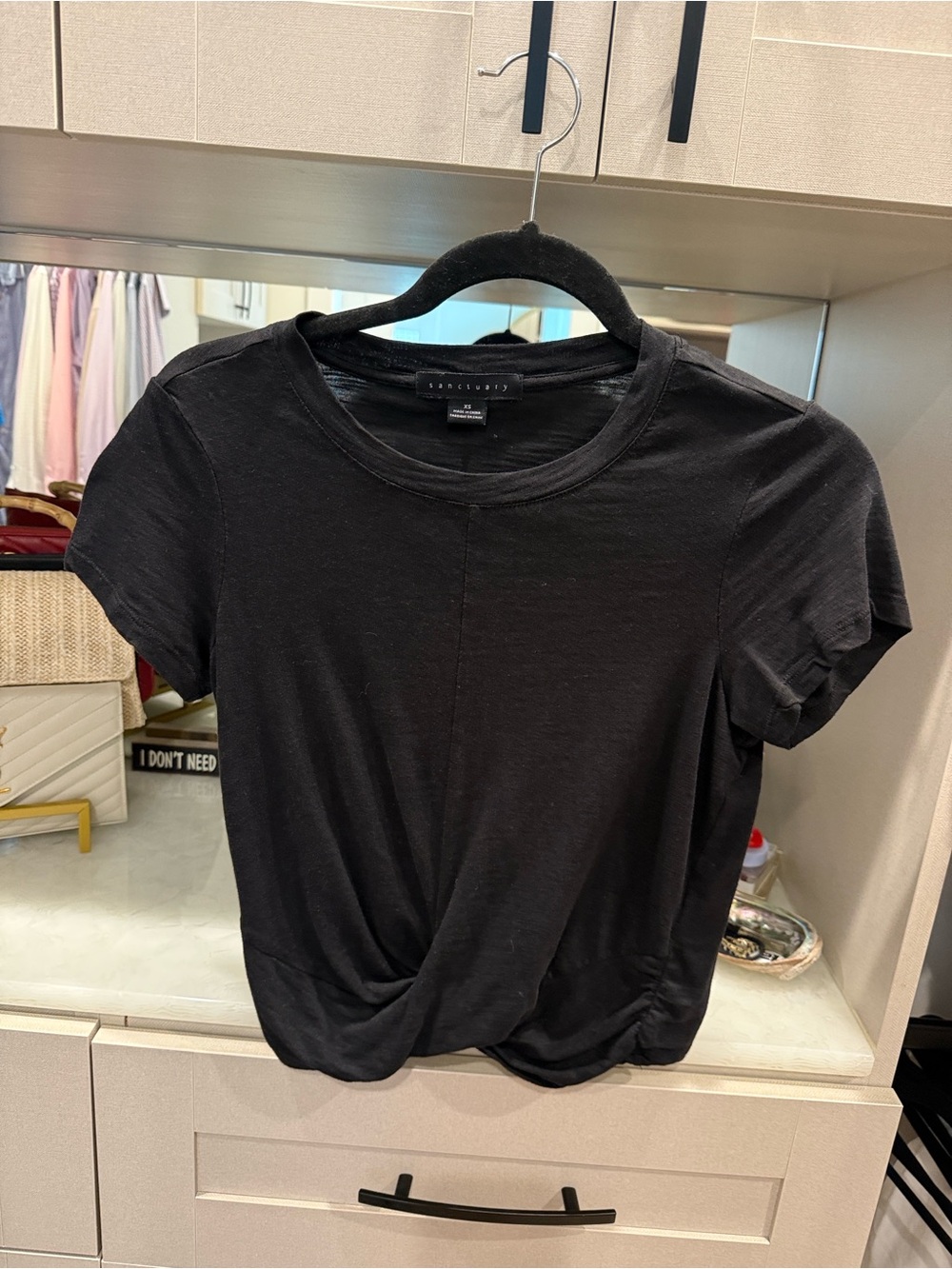 Sanctuary Black Twist-Front Short Sleeve Tee